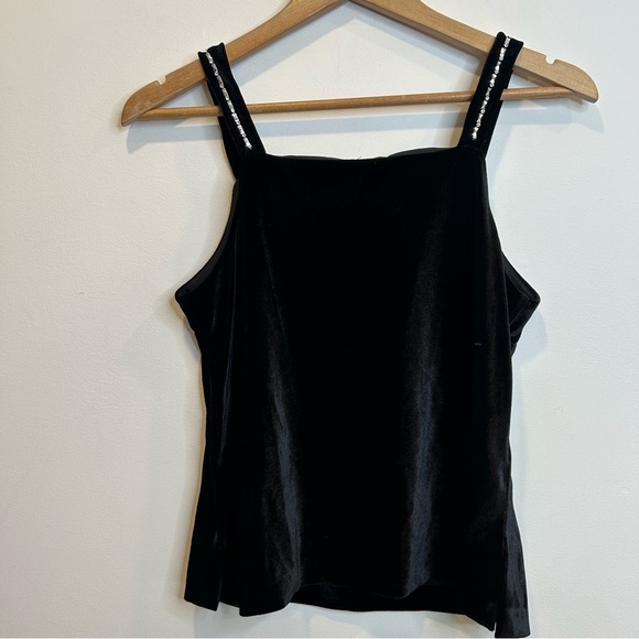 Vintage Mantles Velour Stretch Tank Top Crystal Strap Detail Black - Picture 4 of 6